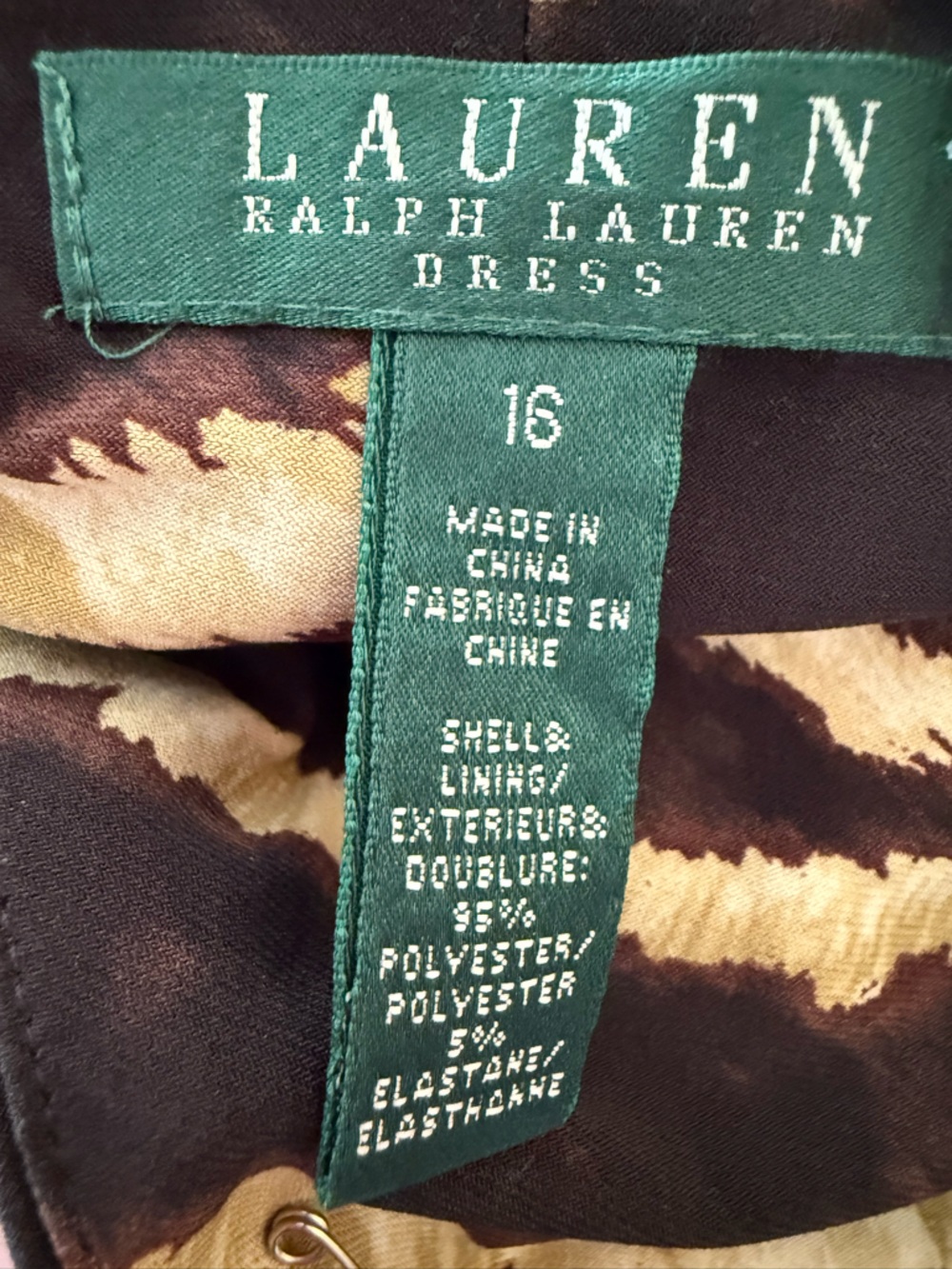 Ralph Lauren Sleeveless Brown & Tan Animal Print V-Neck Dress - Picture 10 of 10